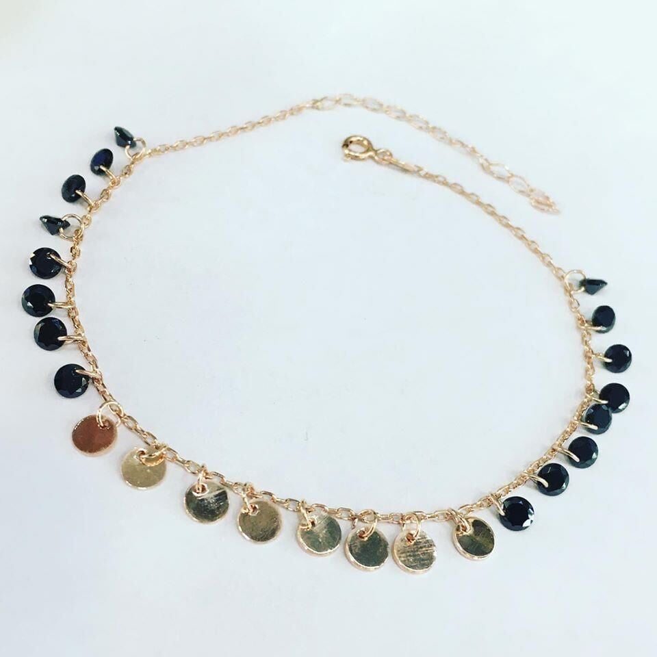 Gümüş Rose Siyah Zirkon Taşlı Pullu Halhal