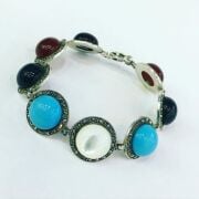 Gümüş Akik Firuze Sedef Yeşim Taşlı Bileklik