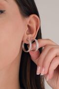 925 Ayar Gümüş 20 mm Beyaz ZİRKON TAŞLI HALKA  KÜPE