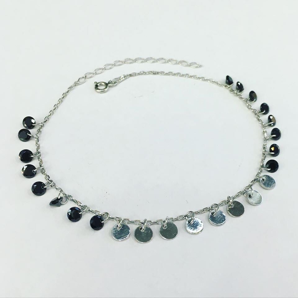 Gümüş Siyah Zirkon Taşlı Pullu Halhal