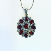 925 Ayar Gümüş Lal Granet Kırmızı Taşlı Markazit Kolye