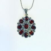 925 Ayar Gümüş Lal Granet Kırmızı Taşlı Markazit Kolye