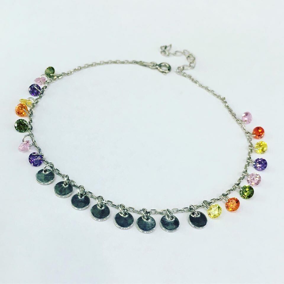 Gümüş Renkli Zirkon Taşlı Ve Pullu Halhal