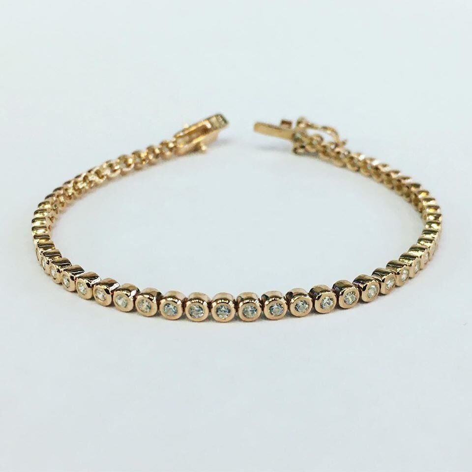 Gümüş Rose Bronz Renk Zirkon Taşlı Su Yolu Bileklik