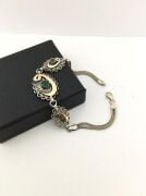 GÜMÜŞ VAV HARFLİ KÖK ZÜMRÜT TAŞLI OTANTİK BİLEKLİK