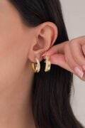 20 mm GÜMÜŞ Altın Kaplama BEYAZ ZİRKON TAŞLI YARIM HALKA KÜPE