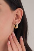 20 mm GÜMÜŞ Altın Kaplama BEYAZ ZİRKON TAŞLI YARIM HALKA KÜPE
