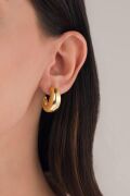 22 mm GÜMÜŞ Altın Gold Kaplama Bombeli Yarım Halka Şarnel KÜPE