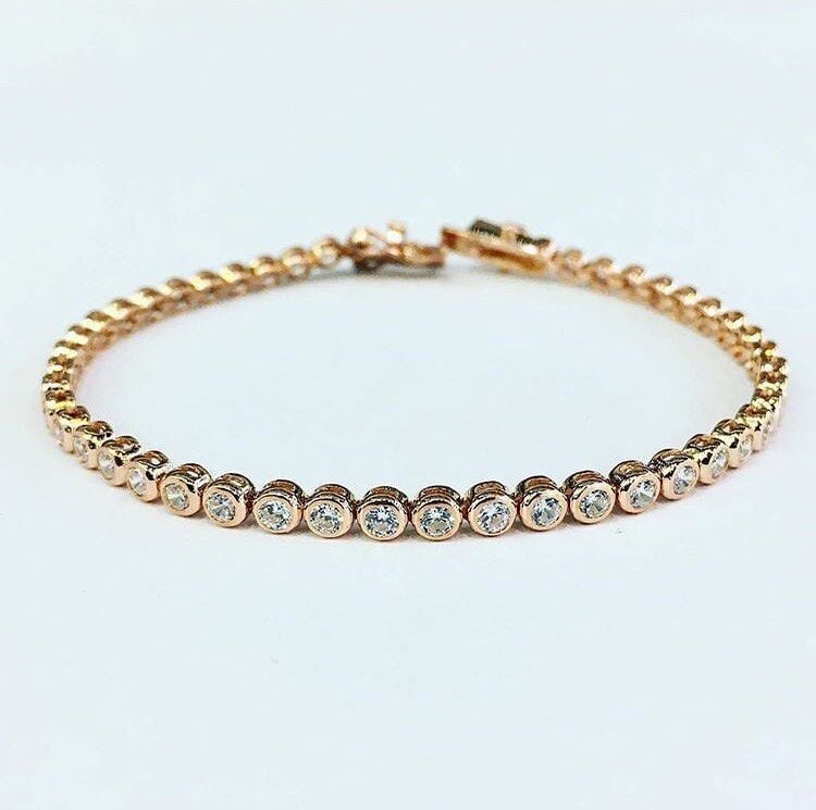 GÜMÜŞ ROSE BRONZ RENK ZİRKON TAŞLI SU YOLU BİLEKLİK