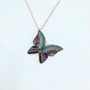 925 AYAR GÜMÜŞ ROSE RENKLİ ZİRKON TAŞLI KELEBEK KOLYE