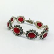 GÜMÜŞ MARKAZİT VE KÖK YAKUT TAŞLI BİLEKLİK