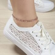 GÜMÜŞ ROSE RENKLİ ZİRKON TAŞLI ÜÇGEN HALHAL