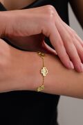 Gümüş Altın Gold Kaplama Üçlü Yonca Çiçek Lazer İşlemeli Taşsız Bileklik