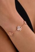 Gümüş Rose Kaplama Üç Yoncalı Yonca Çiçek Lazer İşlemeli Taşsız Bileklik