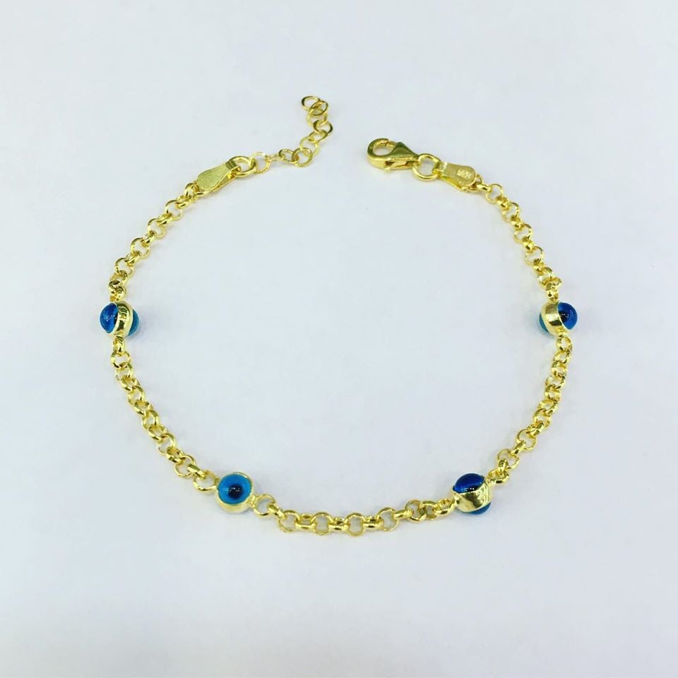 GÜMÜŞ ALTIN KAPLAMA NAZAR BONCUĞU BİLEKLİK