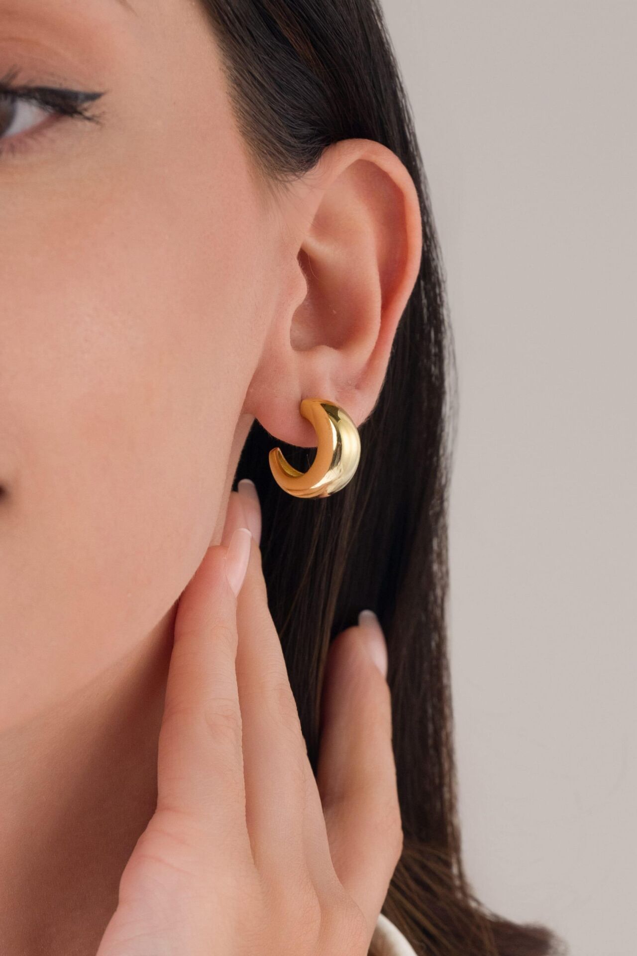 18 mm GÜMÜŞ ALTIN KAPLAMA Bombeli Yarım Halka Şarnel KÜPE