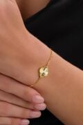 Gümüş Altın Gold Kaplama Yonca Çiçek Lazer İşlemeli Taşsız Bileklik