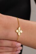 Gümüş Altın Gold Kaplama Yonca Çiçek Lazer Kalem İşlemeli Taşsız Bileklik