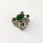 GÜMÜŞ TELKARİ KELEBEK HERCAİ KÖK ZÜMRÜT YEŞİL TAŞLI YÜZÜK