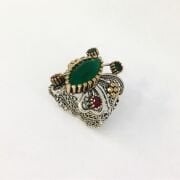 GÜMÜŞ TELKARİ KELEBEK HERCAİ KÖK ZÜMRÜT YEŞİL TAŞLI YÜZÜK