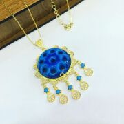 GÜMÜŞ TELKARİ ALTIN KAPLAMA YEDİ GÖZLÜ SÜRYANİ BONCUĞU KOLYE