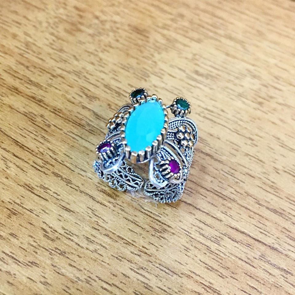 925 AYAR GÜMÜŞ TELKARİ TURKUAZ TAŞLI KELEBEK HERCAİ YÜZÜK