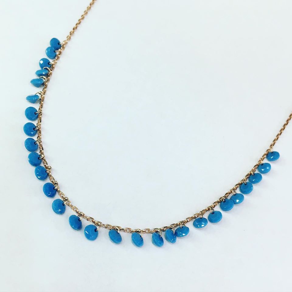 GÜMÜŞ ROSE BRONZ RENK TURKUAZ TAŞLI  KOLYE