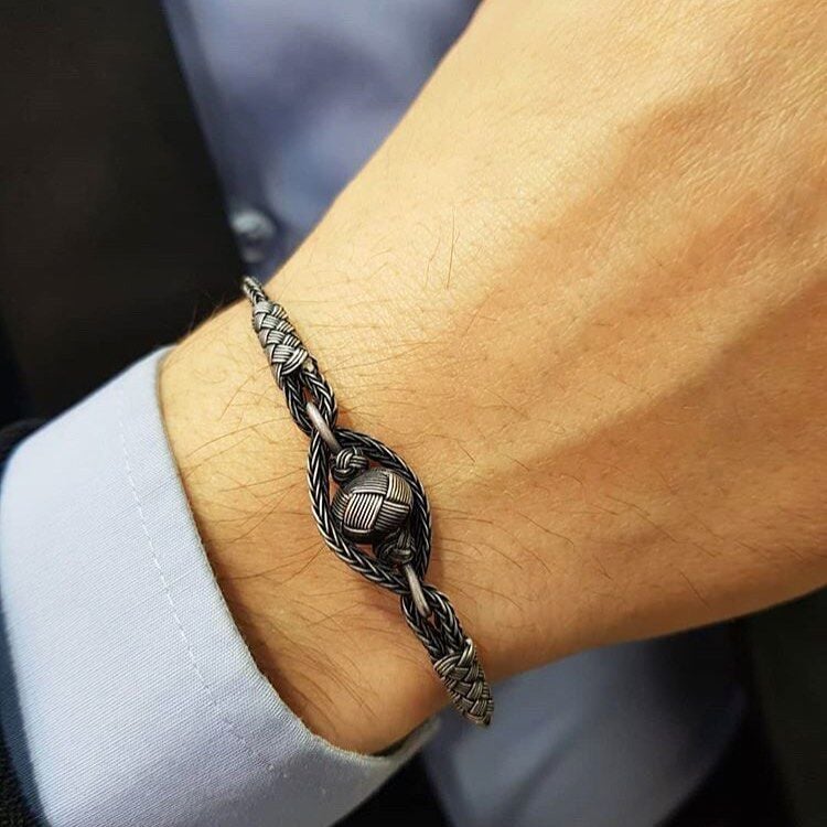 1000 ayar gümüş kazaziye el  işi erkek bilekliği