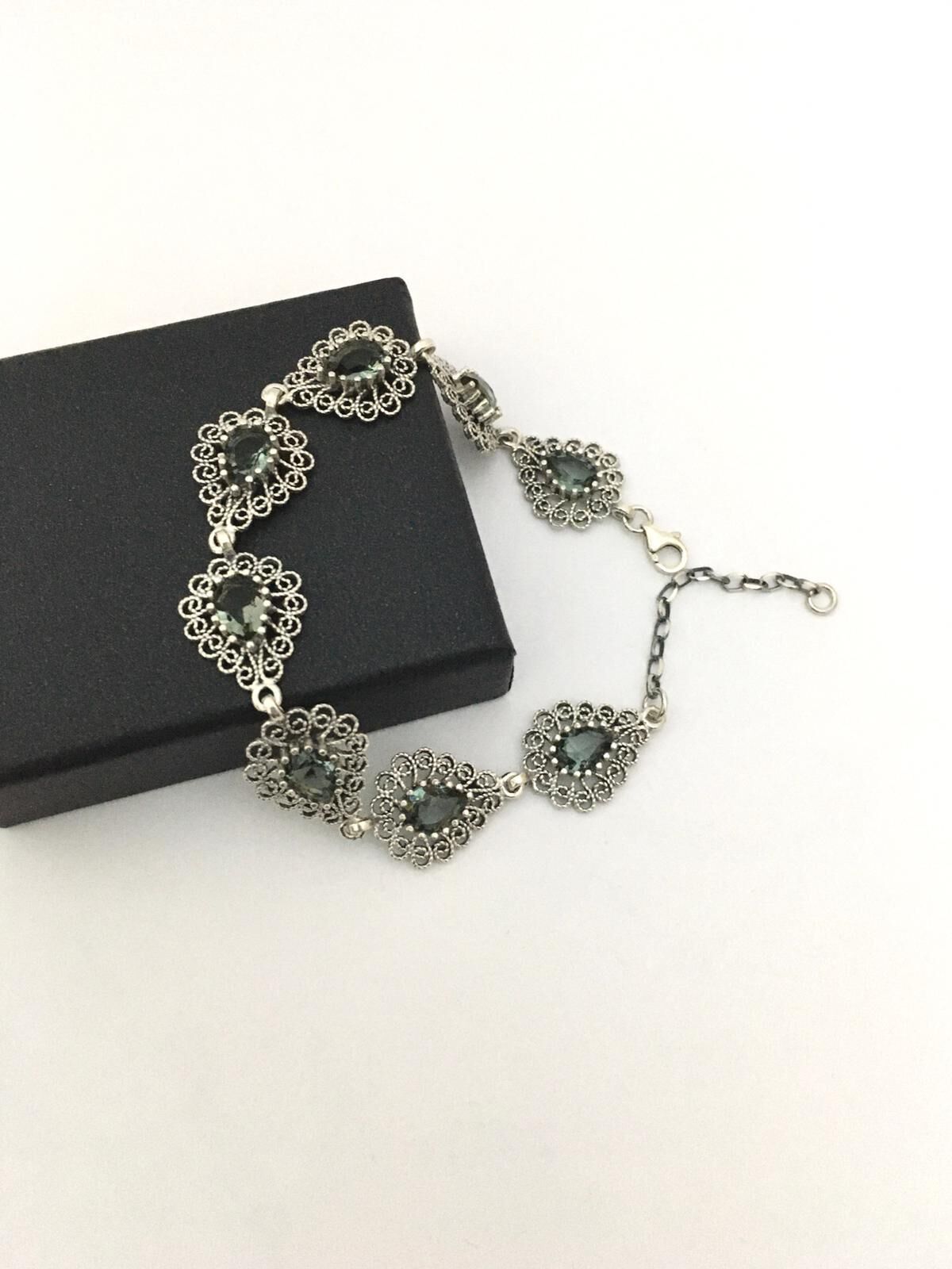 GÜMÜŞ ZİRKON TAŞLI  TELKARİ DAMLA BİLEKLİK