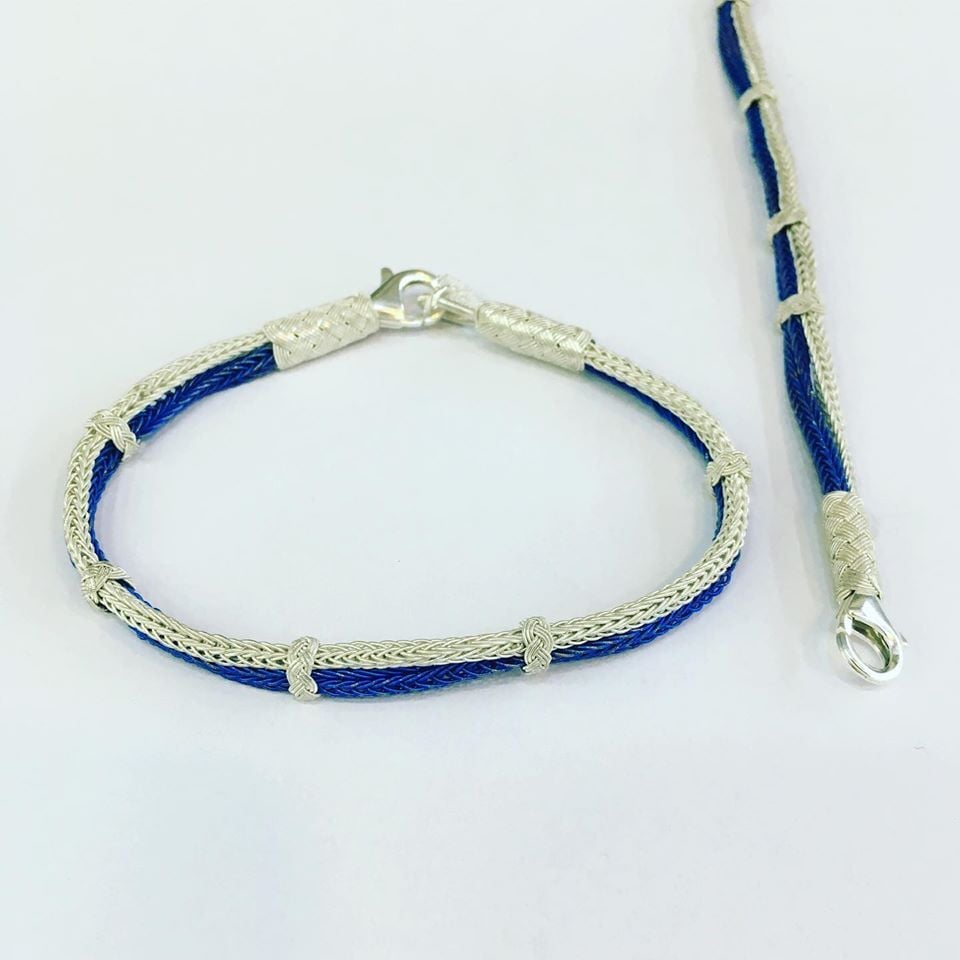 GÜMÜŞ MAVİ BEYAZ KAZAZİYE EL İŞİ UNİSEX (ERKEK-KADIN) BİLEKLİK