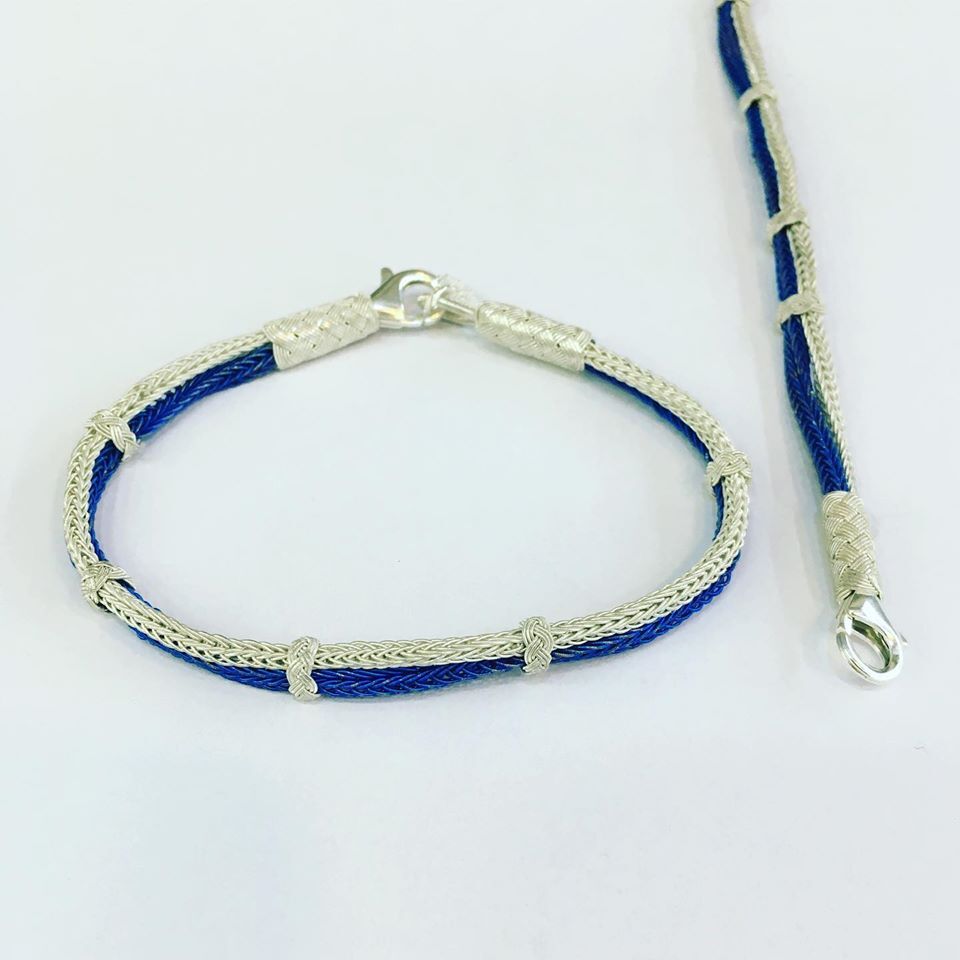 GÜMÜŞ MAVİ BEYAZ KAZAZİYE EL İŞİ UNİSEX (ERKEK-KADIN) BİLEKLİK