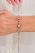 Gümüş Rose Kaplama Mavi Nazar Boncuklu Zirkon Taşlı Göz Bileklik