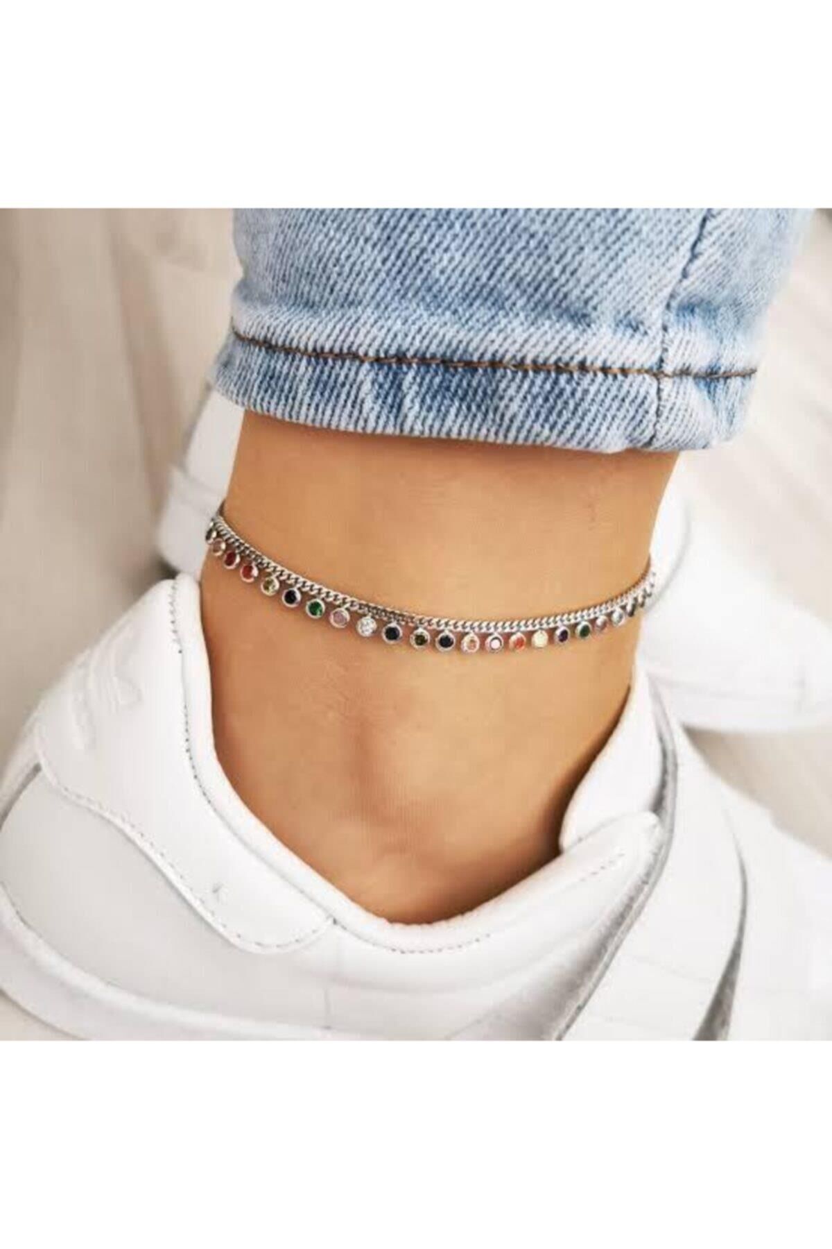 GÜMÜŞ SIRALI RENKLİ ZİRKON TAŞLI HALHAL