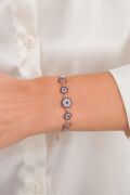 Gümüş Rose Kaplama Mavi Nazar Boncuklu Boncuğu Sıralı Bileklik