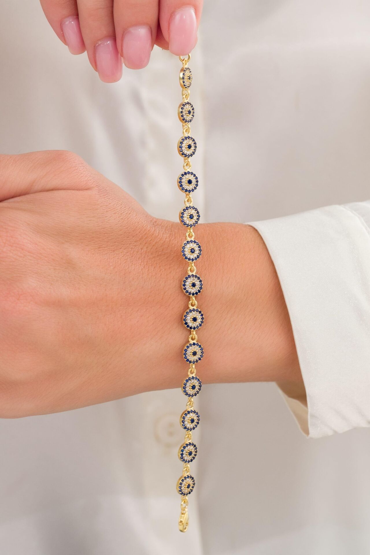 Gümüş Altın Kaplama Mavi Lacivert Nazar Boncuklu Boncuğu Zirkon Taşlı Bileklik