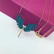 GÜMÜŞ ROSE BRONZ RENK TURKUAZ TAŞLI MİKAİL KILICI KOLYE