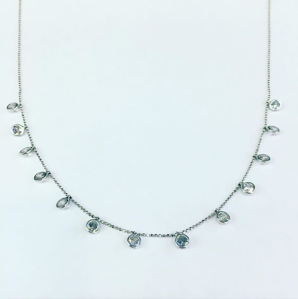 GÜMÜŞ ZİRKON TAŞLI SIRALI  KOLYE