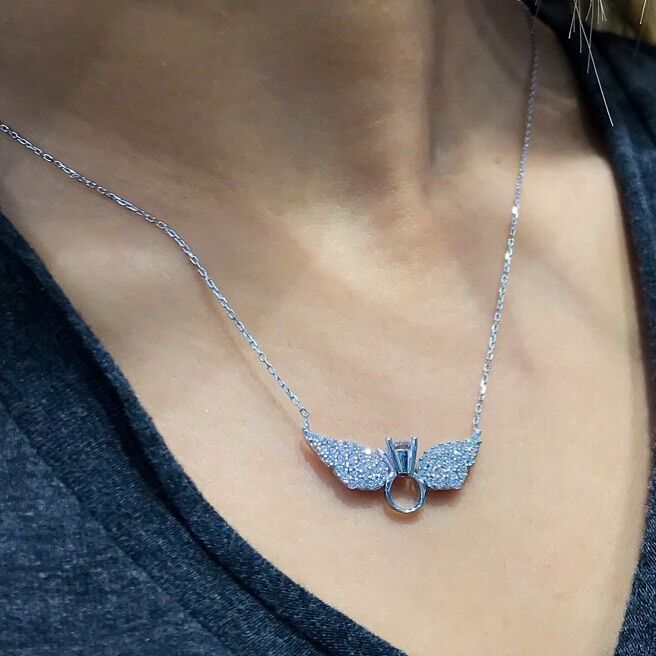 925 AYAR GÜMÜŞ TEK TAŞ MELEK KANADI KOLYE