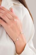 Gümüş İnci ve Küçük Toplu Pearl Şahmeran El Zinciri Bileklik