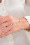 Gümüş İnci ve Küçük Toplu Pearl Şahmeran El Zinciri Bileklik