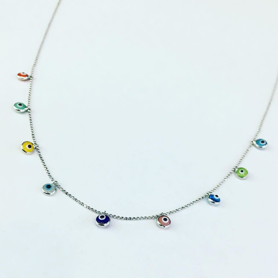 GÜMÜŞ RENKLİ NAZAR BONCUKLU KOLYE