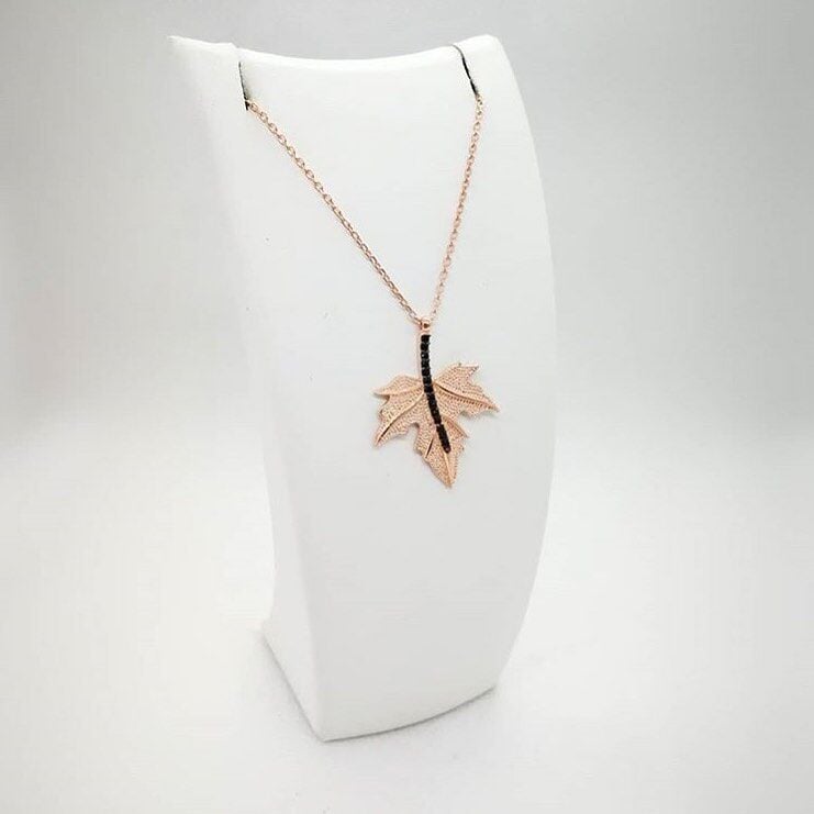 925 AYAR GÜMÜŞ ROSE ÇINAR YAPRAĞI KOLYE