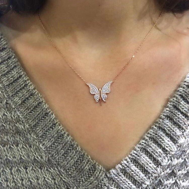 925 AYAR GÜMÜŞ ROSE KELEBEK KOLYE