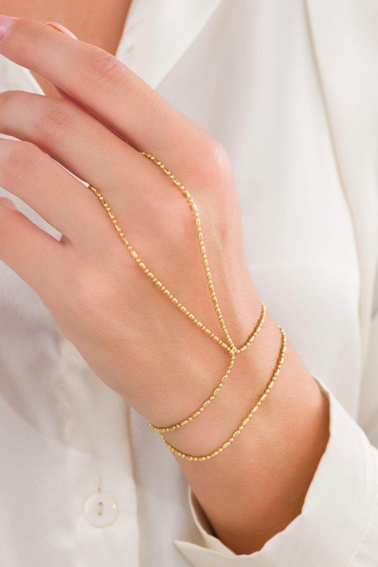 Gümüş Altın Kaplama Sıralı Çubuk ve Toplu Şahmeran El Zinciri Zincir Bileklik