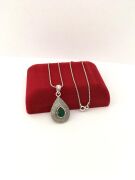 GÜMÜŞ TELKARİ EL İŞİ ZÜMRÜT TAŞLI KOLYE