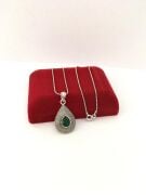 GÜMÜŞ TELKARİ EL İŞİ ZÜMRÜT TAŞLI KOLYE