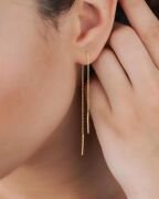 Gümüş Altın Kaplama Çubuklu Zincir Küpe