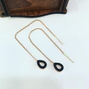 Siyah Taşlı Damla Zincir Gümüş Küpe