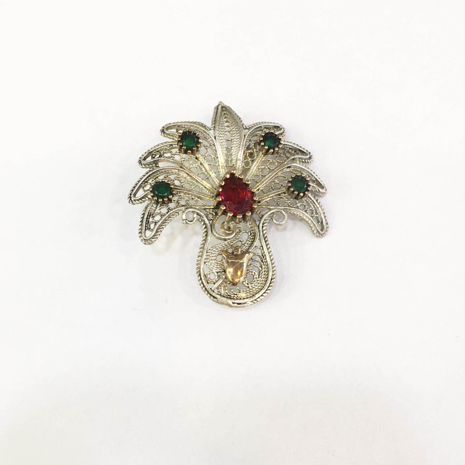 925 Ayar Gümüş Telkari Çiçek Broş
