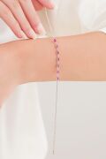 Gümüş Koyu Pembe Zirkon Taşlı Mekik Pırlanta Modeli Su Yolu Bileklik